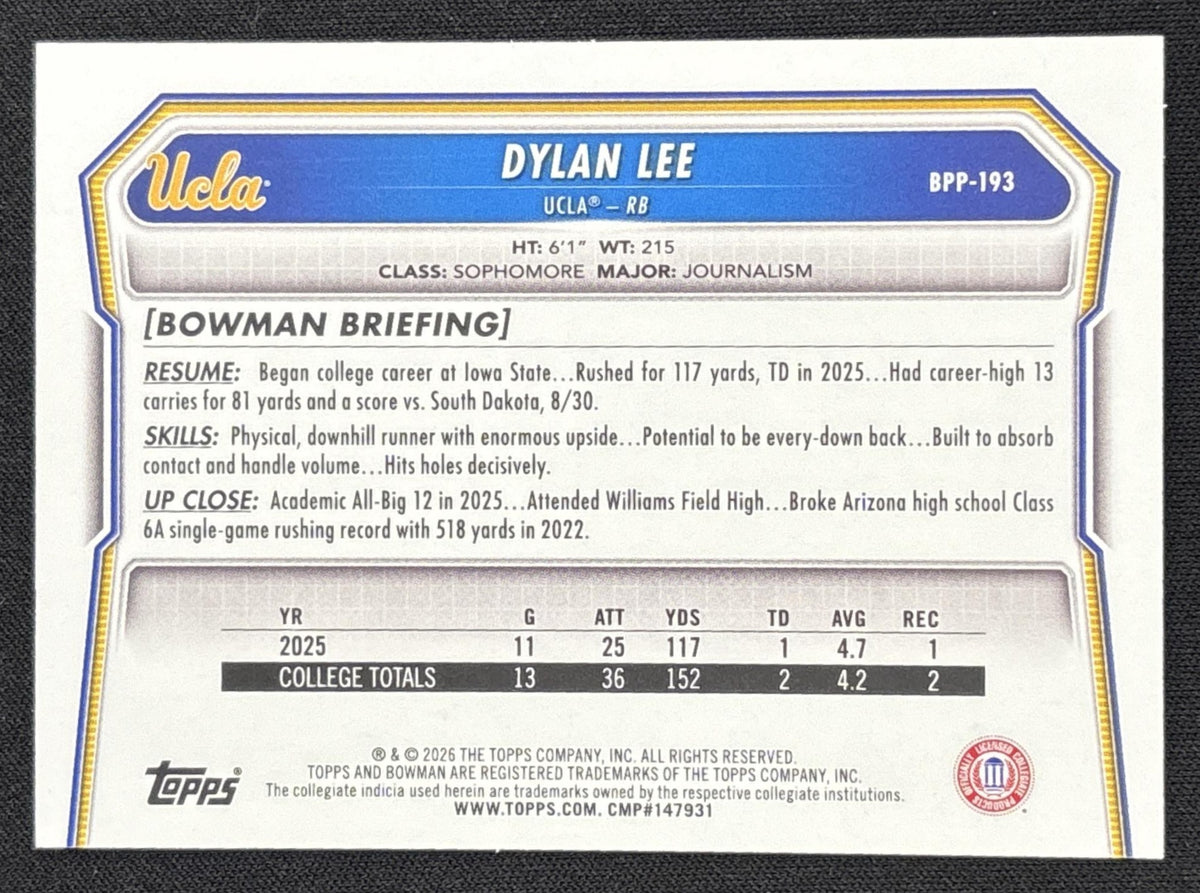 Dylan Lee 2026 Bowman Paper Prospects Gold /50 Bruins Sports Trading Card