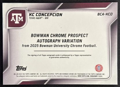 KC Concepcion 2025 Chrome University Prospect Auto Orange Refractor /25 Aggies Sports Trading Card