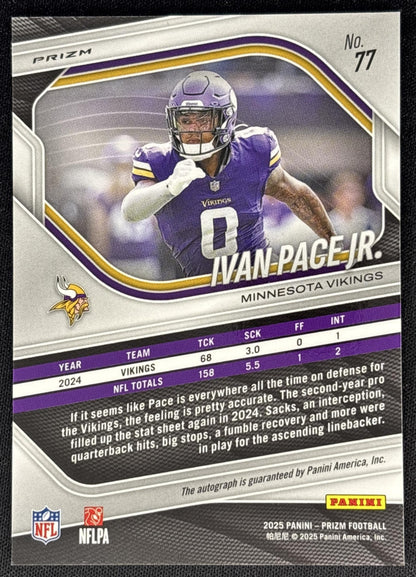 Ivan Pace Jr. 2025 Panini Prizm Auto Silver Vikings