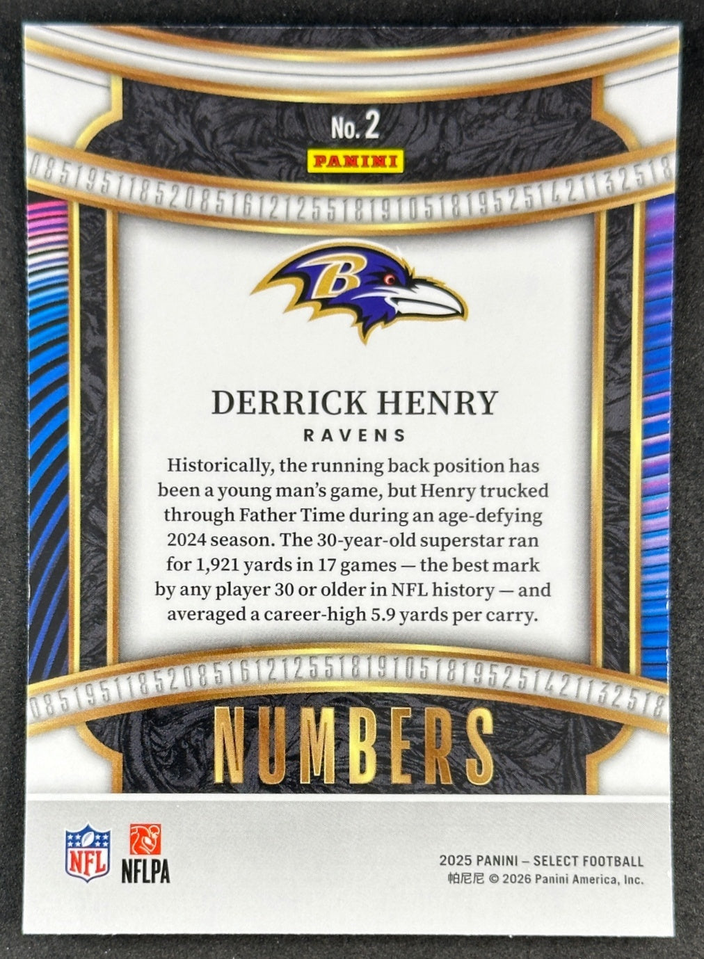 Derrick Henry 2025 Select Numbers Ravens Sports Trading Cards
