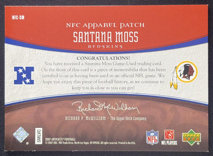 Santana Moss 2007 Upper Deck Artifacts AFC/NFC Apparel Patch Red /25 Redskins Sports Trading Card