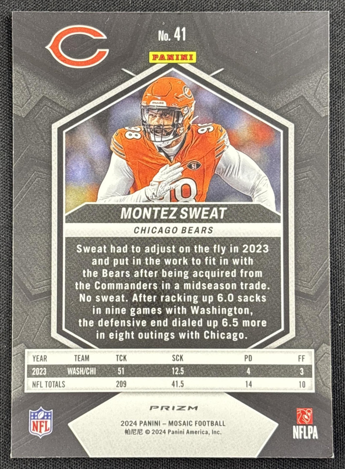 Montez Sweat 2024 Panini Mosaic Red Sparkle Prizm Bears