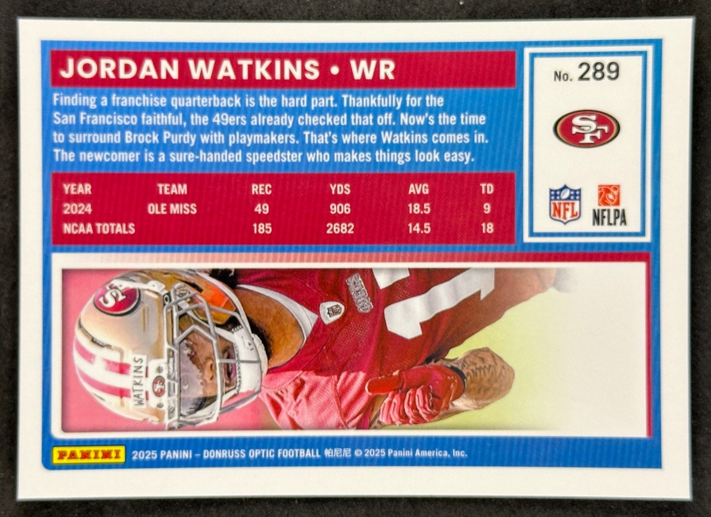 Jordan Watkins 2025 Donruss Optic Rated Rookie 49ers Sports Trading Card