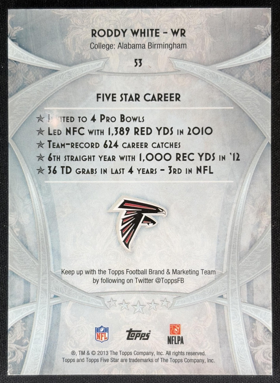 Roddy White 2013 Topps Five Star /208 Falcons back