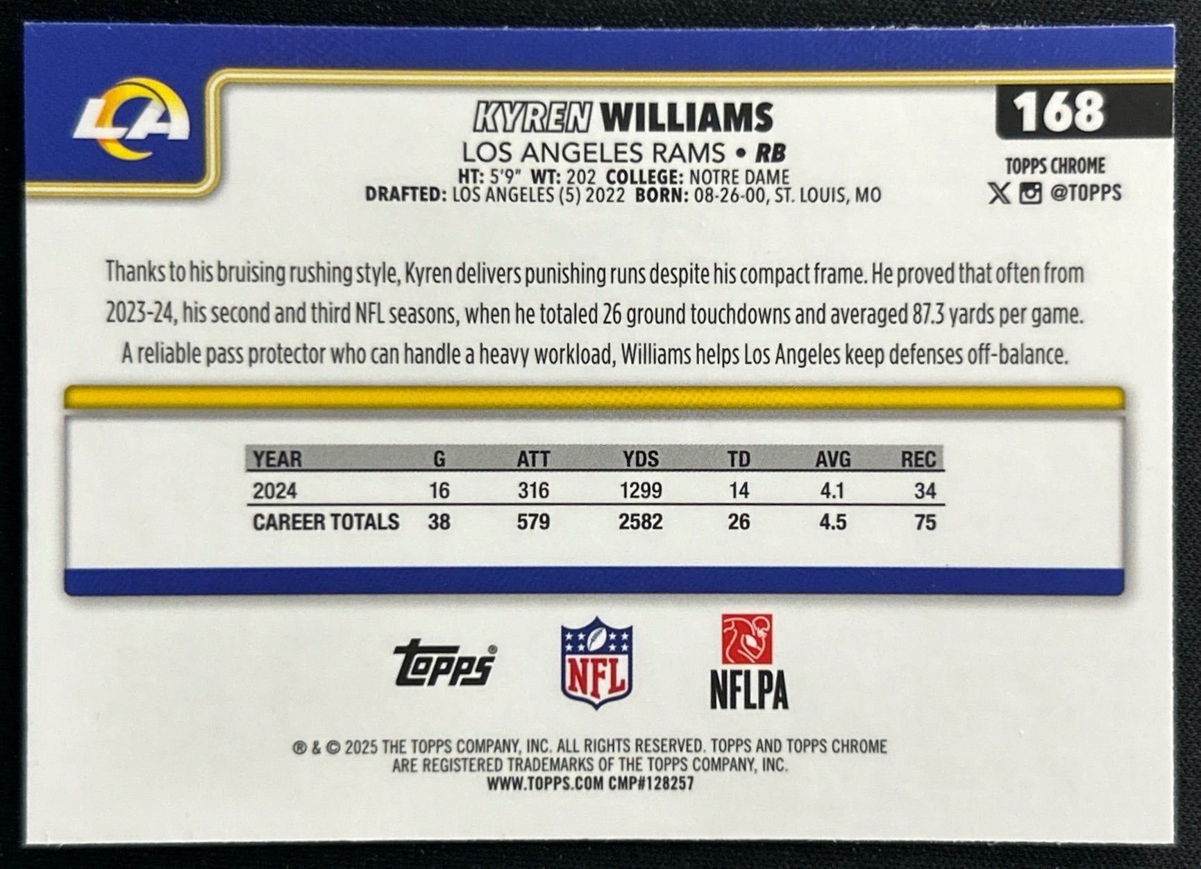 Kyren Williams 2025 Topps Chrome Rams Sports Trading Cards