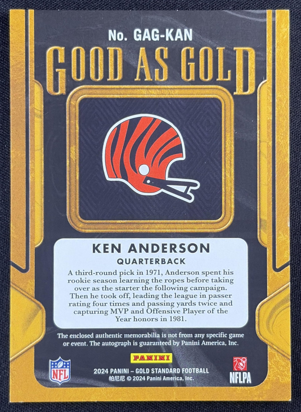 Ken Anderson 2024 Panini Gold Standard Good as /199 Bengals