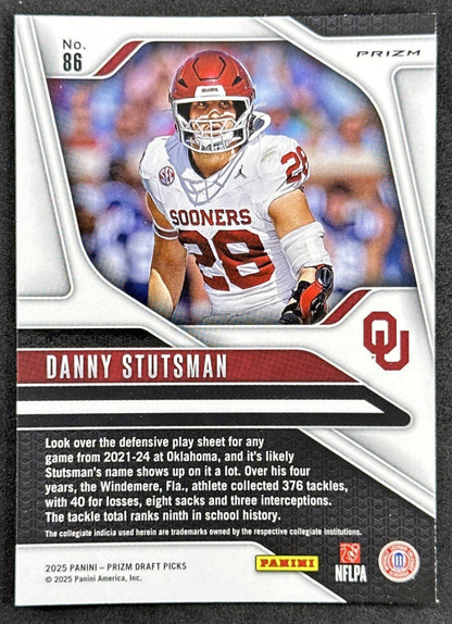 Danny Stutsman 2025 Panini Prizm Draft Picks Red Ice Sooners Saints - Back