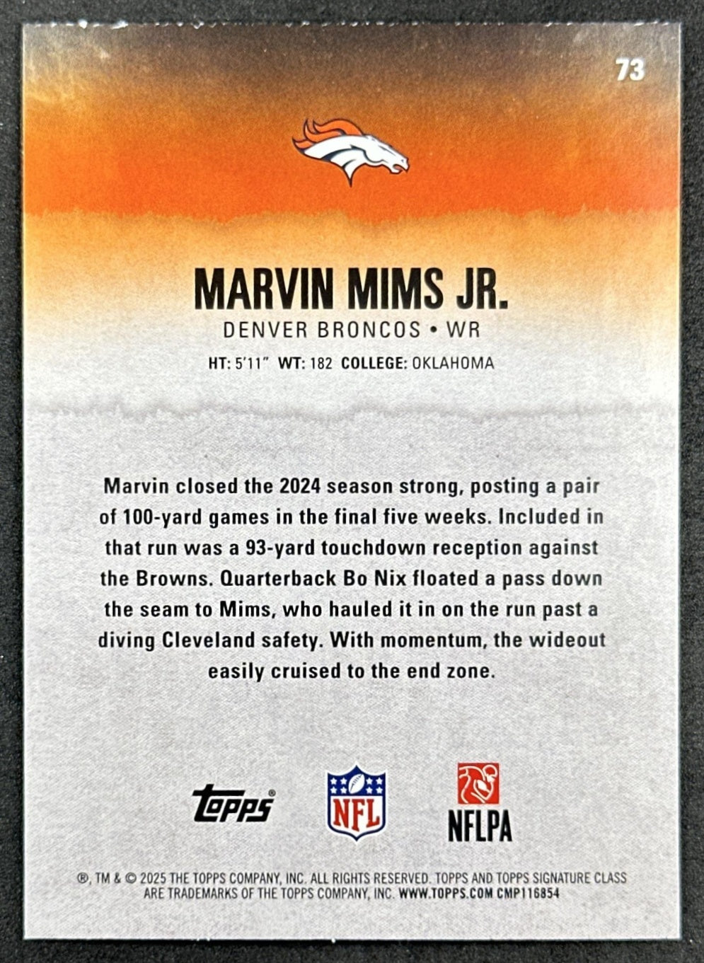 Marvin Mims Jr. 2025 Topps Signature Class Veteran Green & Purple Foil Broncos