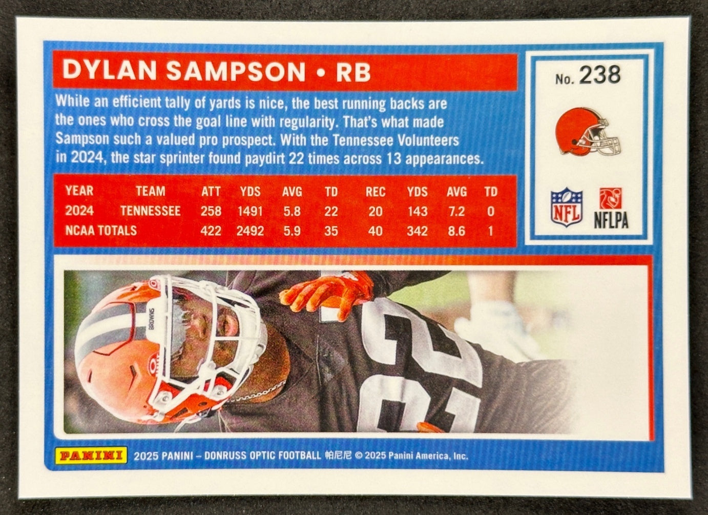 Dylan Sampson 2025 Donruss Optic Rated Rookie Browns Sports Trading Card