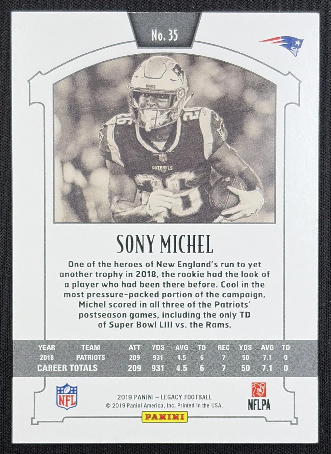 Sony Michel 2019 Panini Legacy Red /299 Patriots New England Patriots