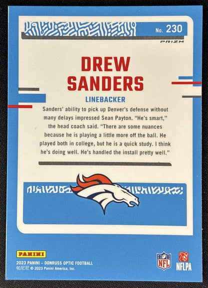 Drew Sanders 2023 Panini Donruss Optic Blue Hyper Prizm Broncos