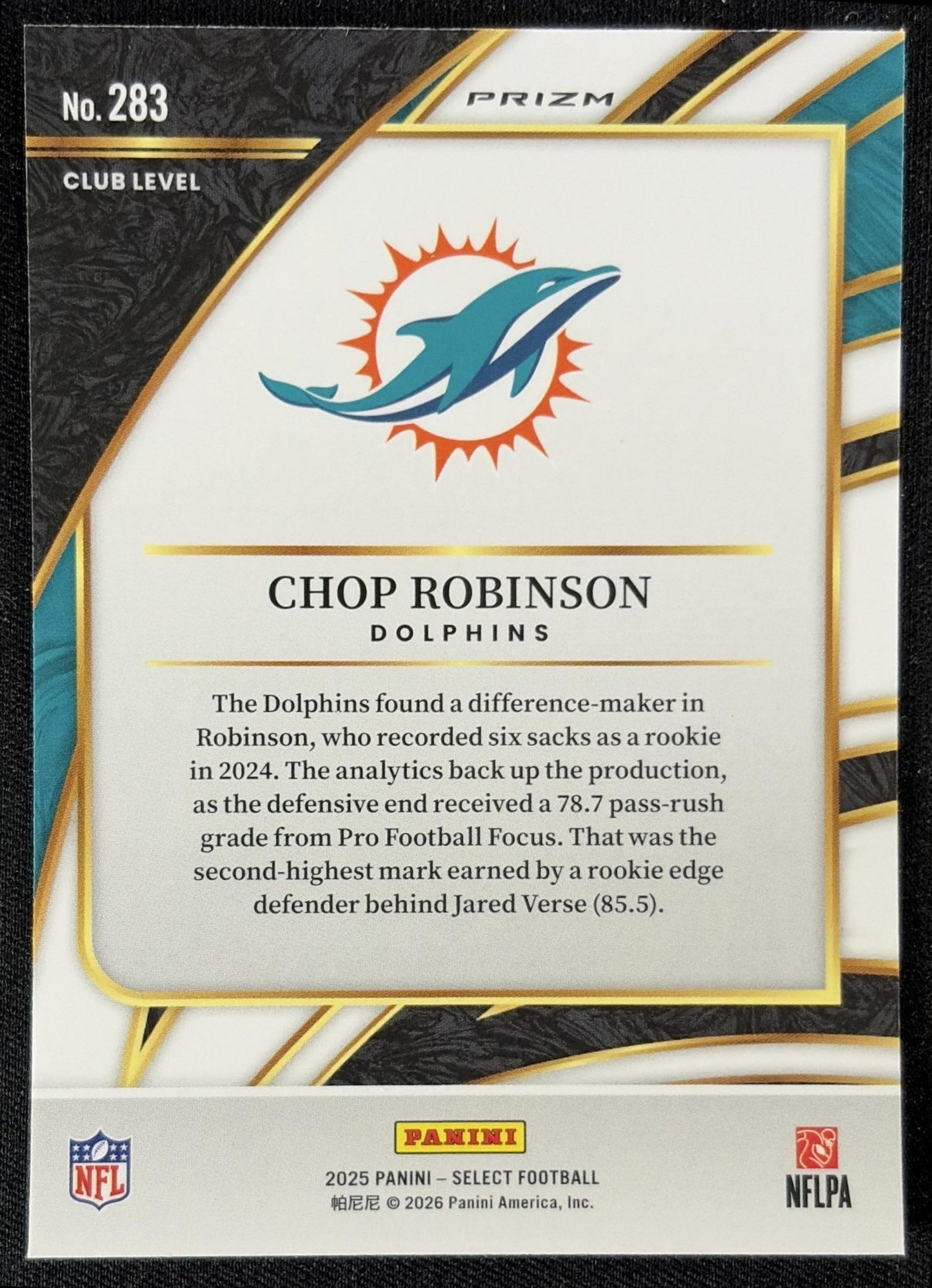 Chop Robinson 2025 Panini Select Club Level Pink Prizm Shock Dolphins