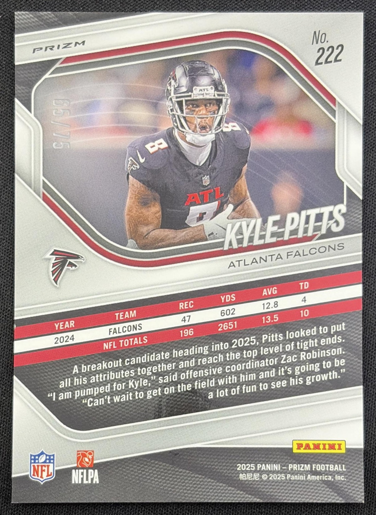 Kyle Pitts 2025 Panini Prizm Green Scope /75 Falcons