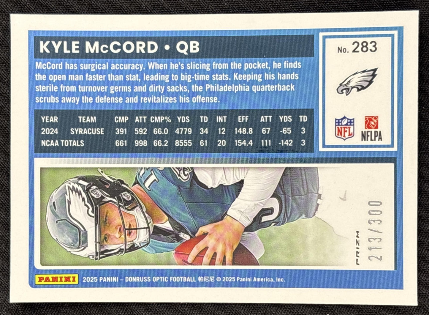 Kyle McCord 2025 Panini Donruss Optic Rated Rookie Wave Prizm /300 Eagles