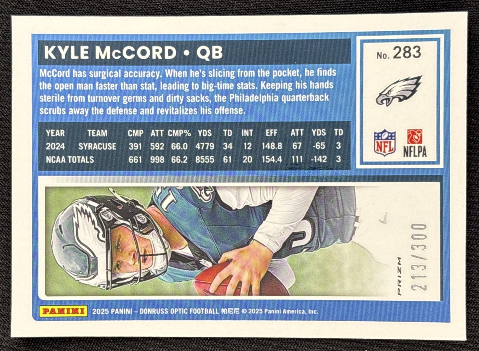 Kyle McCord 2025 Panini Donruss Optic Rated Rookie Wave Prizm /300 Eagles