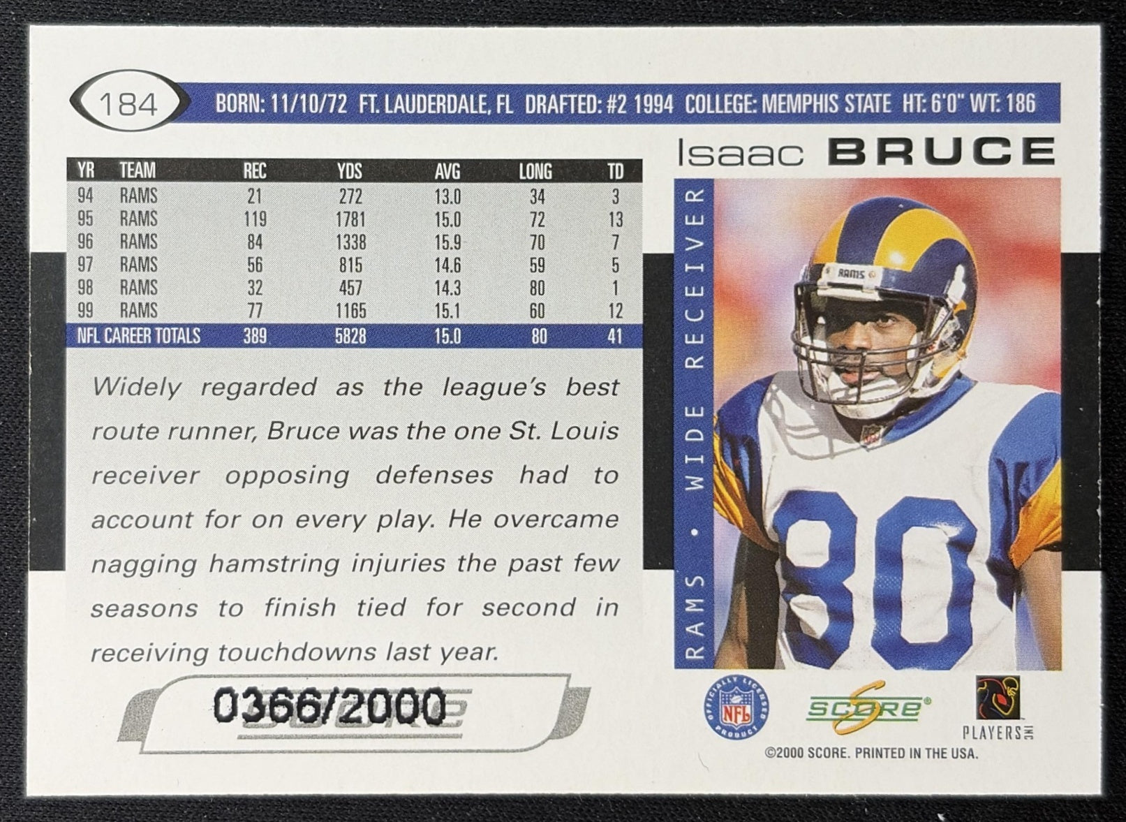 Isaac Bruce 2000 Score Scorecard /2000 Rams