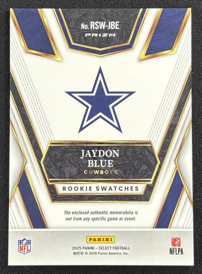 Jaydon Blue 2025 Panini Select Rookie Swatches Red Prizm Cowboys