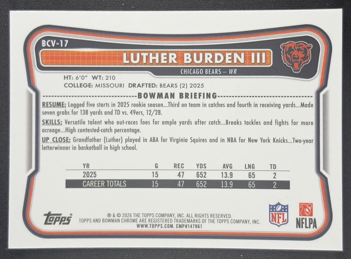 Luther Burden III 2026 Bowman Chrome NFL Mojo Refractor Bears