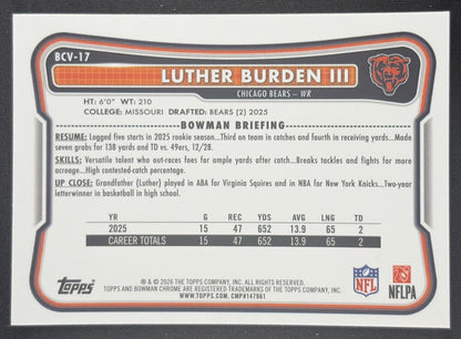 Luther Burden III 2026 Bowman Chrome NFL Mojo Refractor Bears