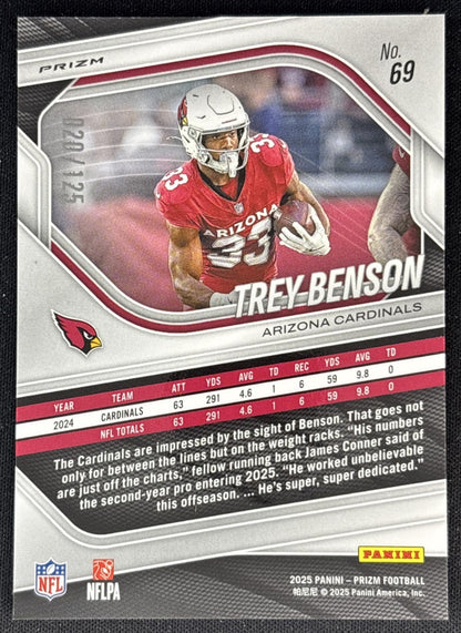 Trey Benson 2025 Panini Prizm Purple /125 Cardinals Back