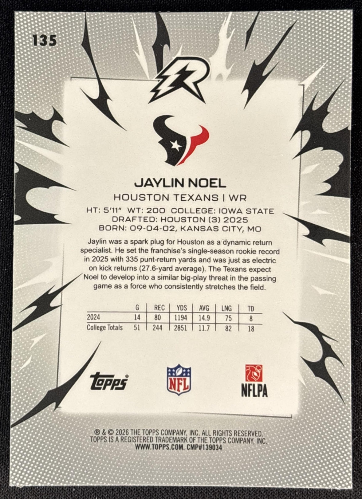 Jaylin Noel 2025 Topps Resurgence Texans Sports Trading Cards