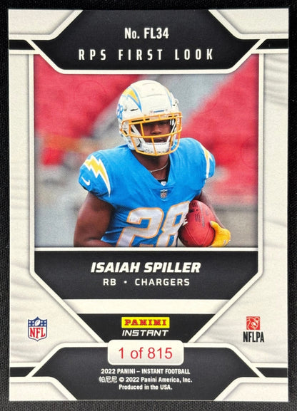Isaiah Spiller 2022 Instant NFL RPS First Look Chargers Sports Trading Card