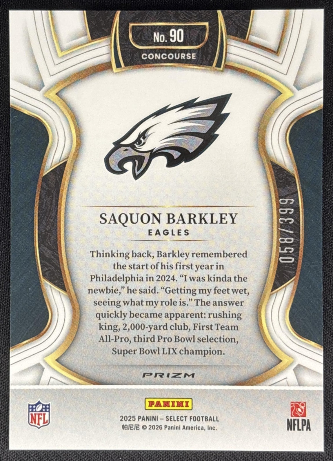 Saquon Barkley 2025 Panini Select Concourse Tri-Color Prizm /399 Eagles Sports Trading Cards