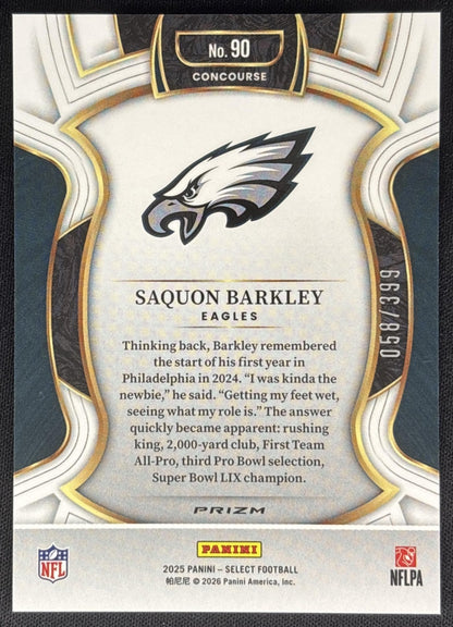 Saquon Barkley 2025 Panini Select Concourse Tri-Color Prizm /399 Eagles Sports Trading Cards