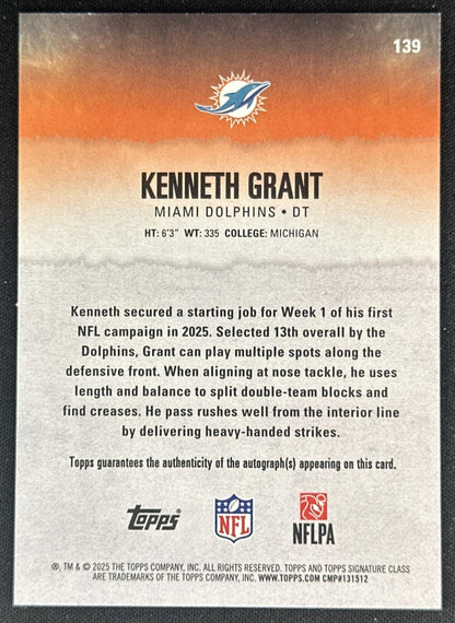 Kenneth Grant 2025 Topps Signature Class Rookie Auto Green Foil /150 Dolphins Sports Trading Cards