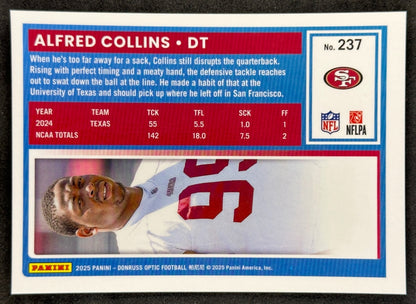Alfred Collins 2025 Donruss Optic Rated Rookie 49ers Sports Trading Card