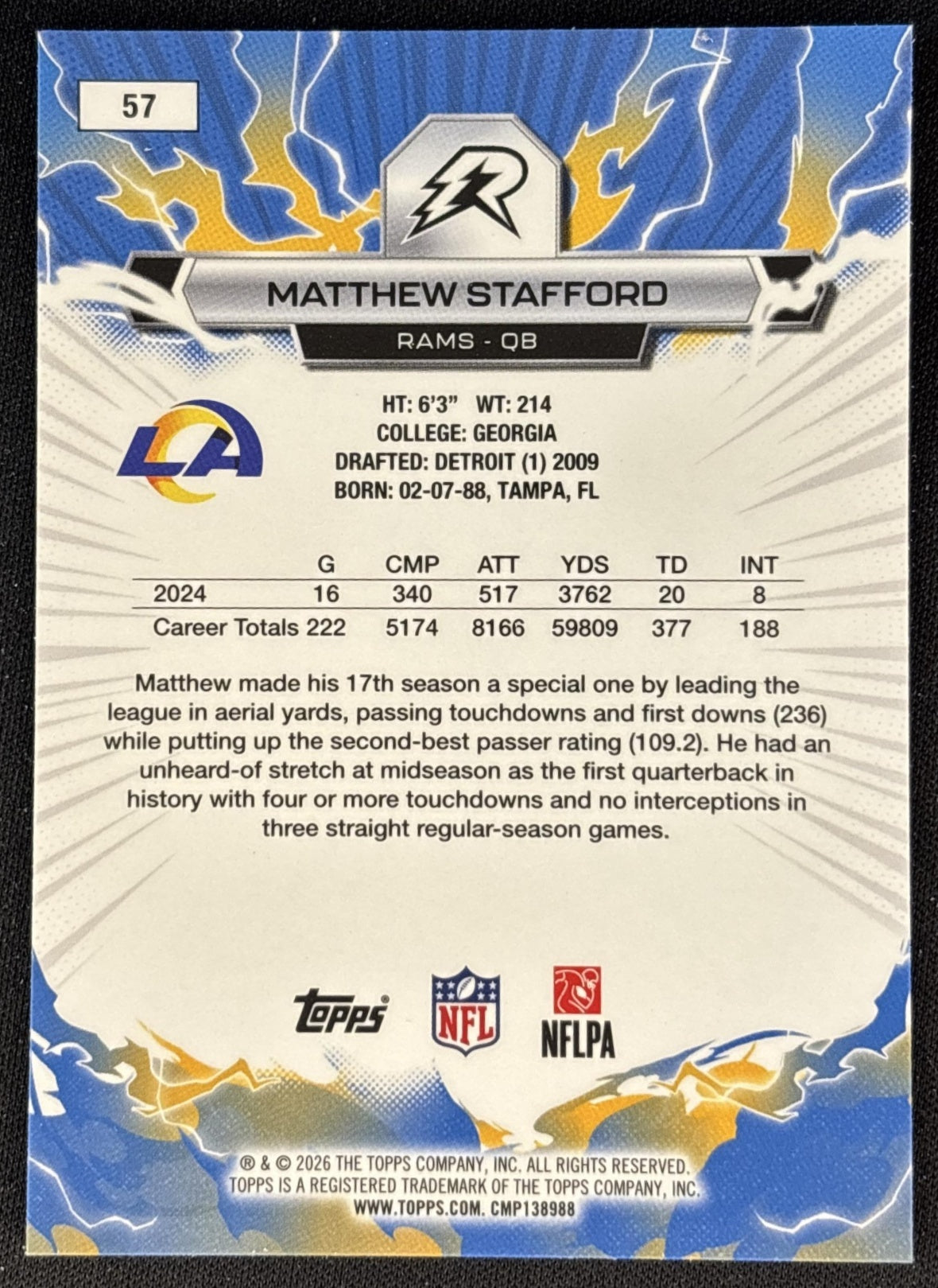 Matthew Stafford 2025 Topps Resurgence Rams Los Angeles Rams back