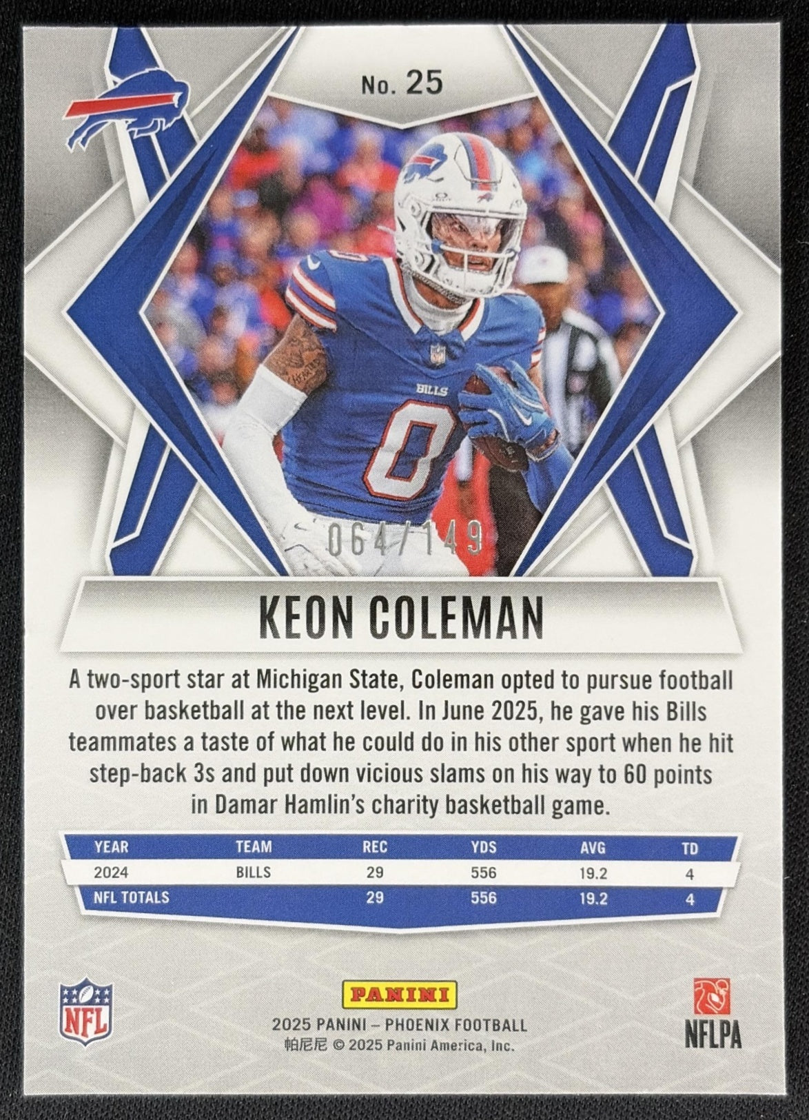 Keon Coleman 2025 Panini Phoenix Prizm /149 Bills Sports Trading Cards