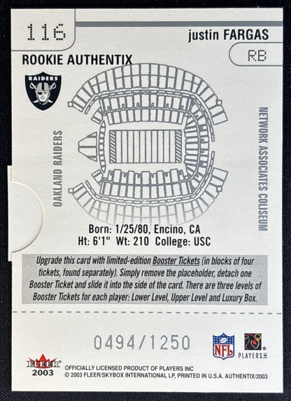 Justin Fargas 2003 Fleer Authentix /1250 Raiders