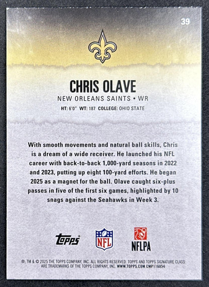 Chris Olave 2025 Topps Signature Class Veteran Green & Purple Foil Saints back