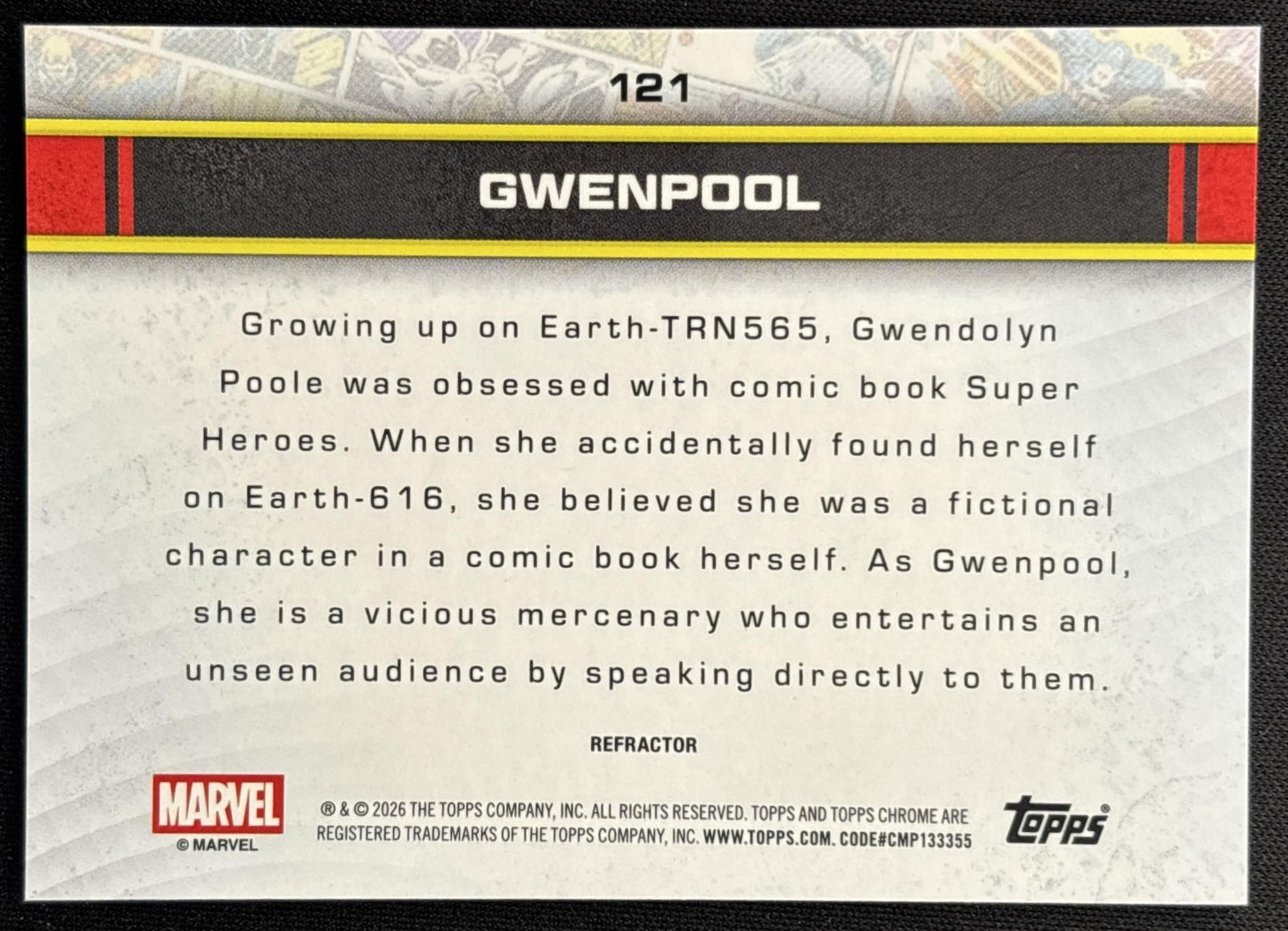 Gwenpool 2026 Topps Chrome Marvel Comics Refractor back
