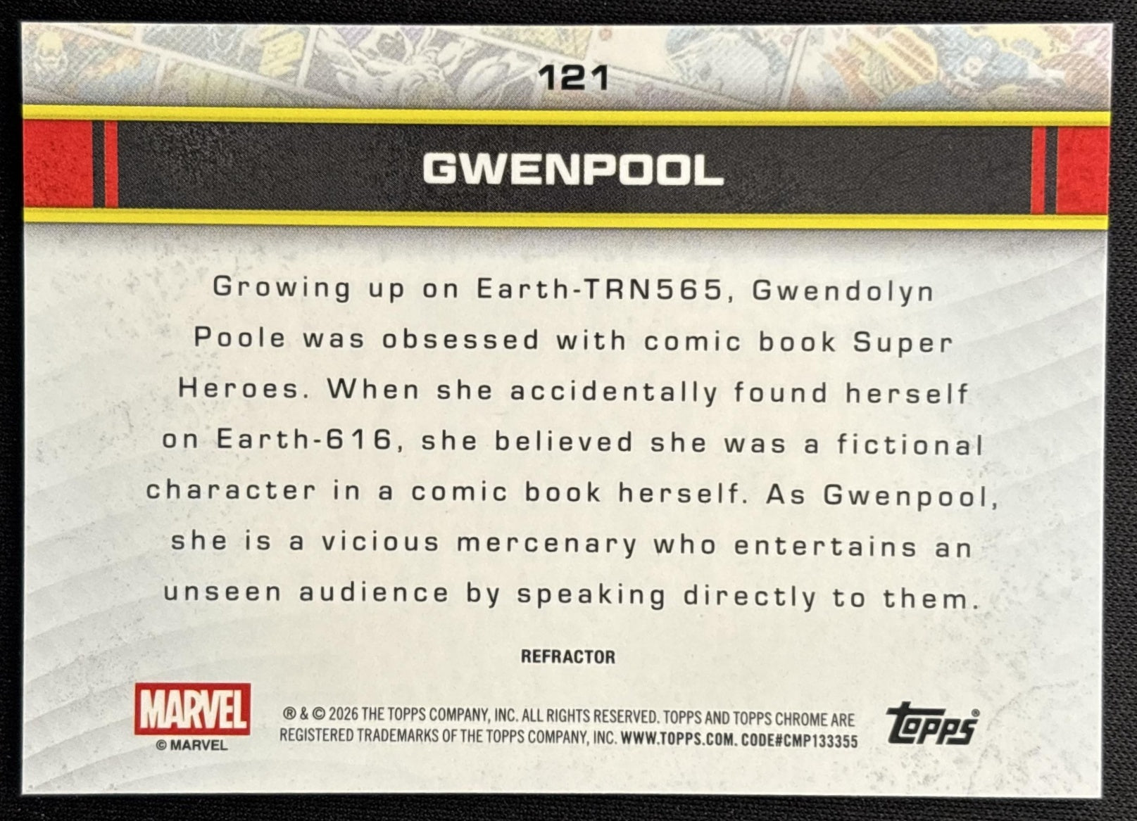 Gwenpool 2026 Topps Chrome Marvel Comics Refractor back