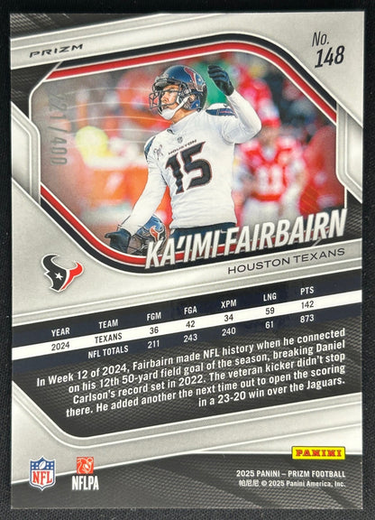 Ka’Imi Fairbairn 2025 Panini Prizm Pandora /400 Raiders Sports Trading Cards