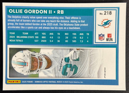 Ollie Gordon II 2025 Donruss Optic Rated Rookie Pink Prizm Dolphins Sports Trading Card