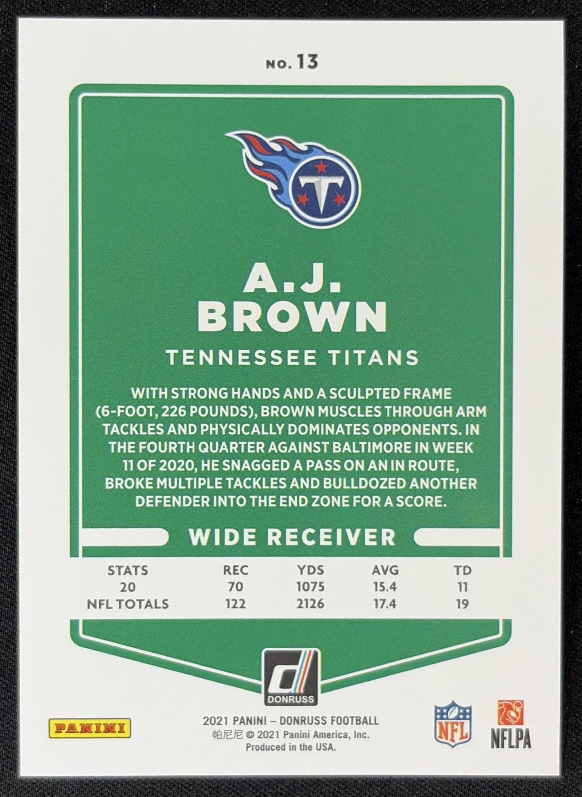 A.J. Brown 2021 Panini Donruss Press Proof Premium Titans - Tennessee Titans