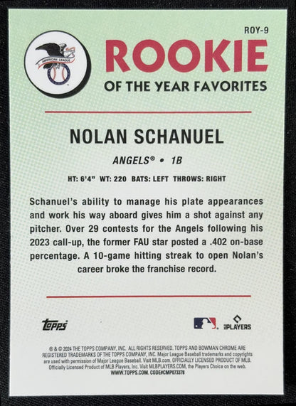 Nolan Schanuel 2024 Bowman Mega Box Rookie of the Year Favorites Angels