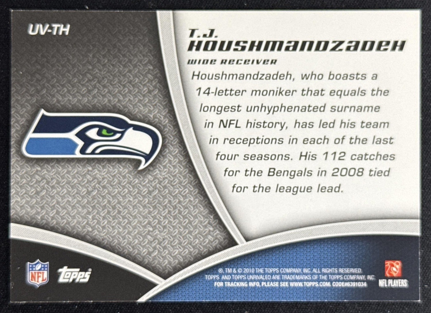 T.J. Houshmandzadeh 2010 Topps Unrivaled Veterans /999 Seahawks Sports Trading Card