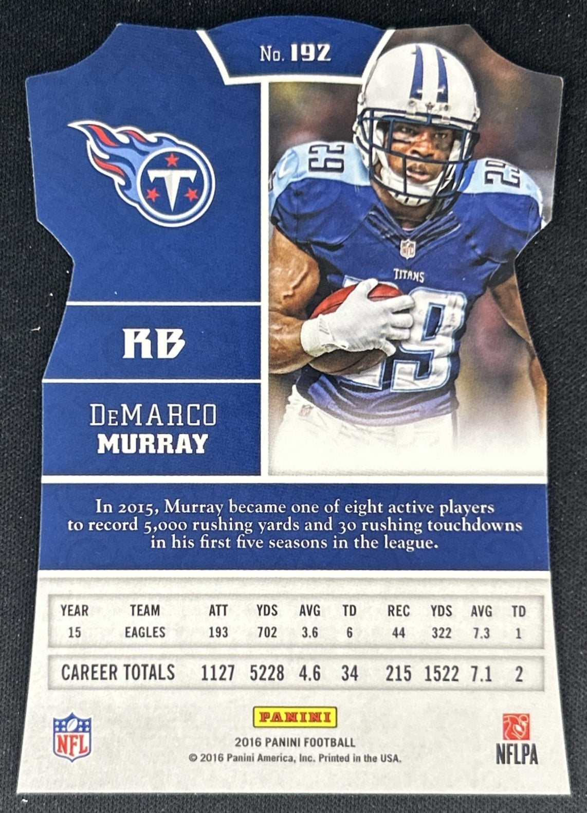 DeMarco Murray 2016 Panini Sacrifice Die Cuts /199 Titans back