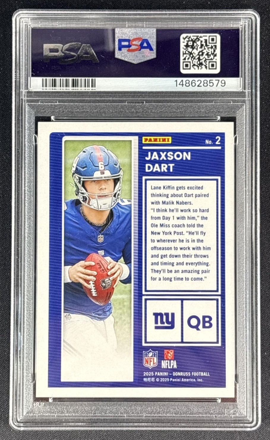 Jaxson Dart 2025 Panini Donruss The Rookies PSA 9 Giants Sports Trading Cards
