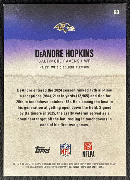 DeAndre Hopkins 2025 Topps Signature Class Veteran Blue & Yellow Foil Ravens Sports Trading Cards