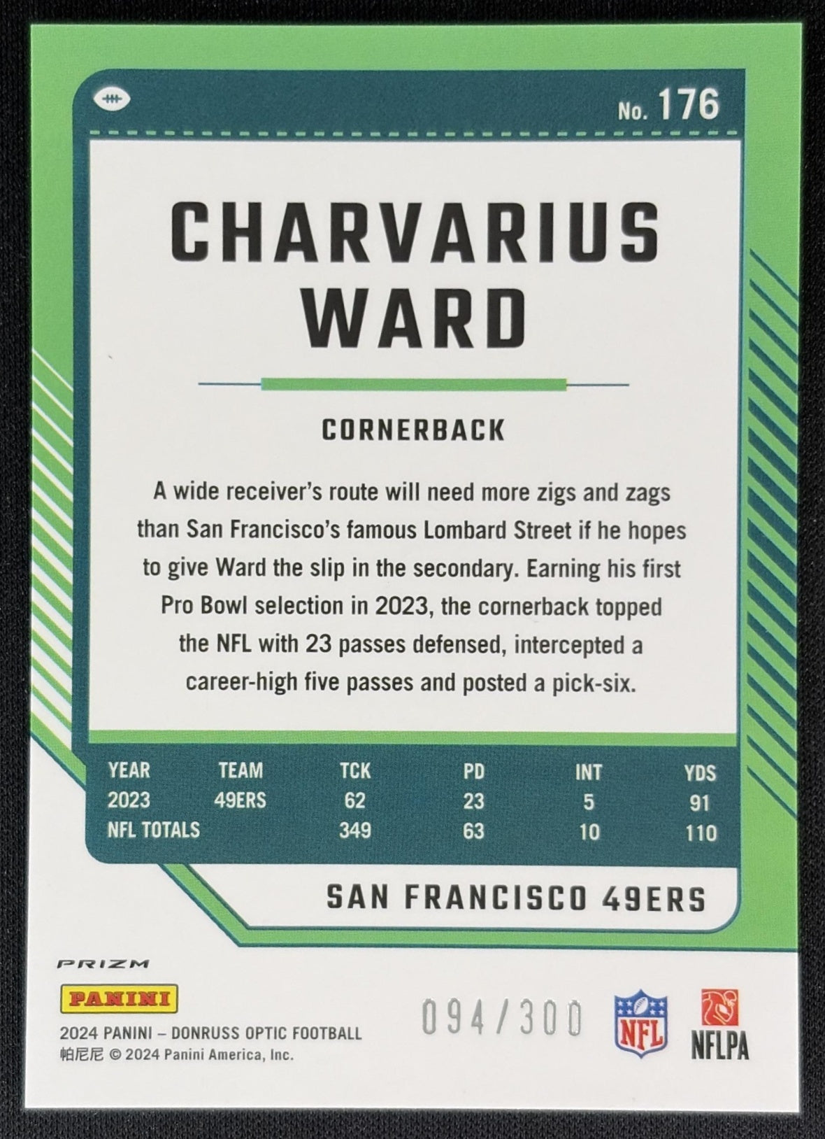 Charvarius Ward 2024 Panini Donruss Optic Wave /300 49ers back