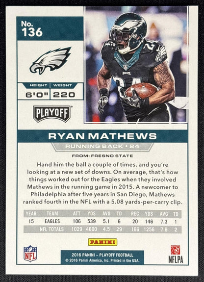 Ryan Mathews 2016 Panini Playoff Kickoff /199 Eagles back