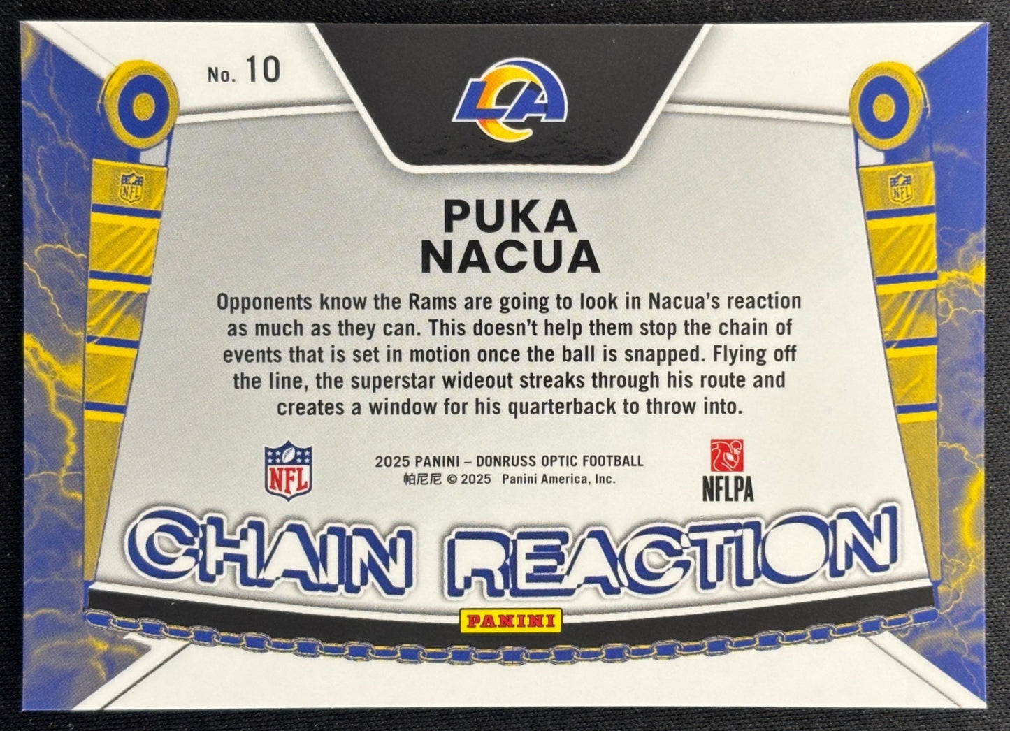 Puka Nacua 2025 Donruss Optic Chain Reaction Rams - Back