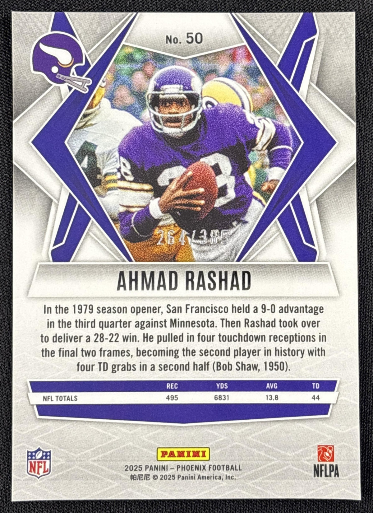 Ahmad Rashad 2025 Panini Phoenix Light Blue Pyramids Prizm /385 Vikings