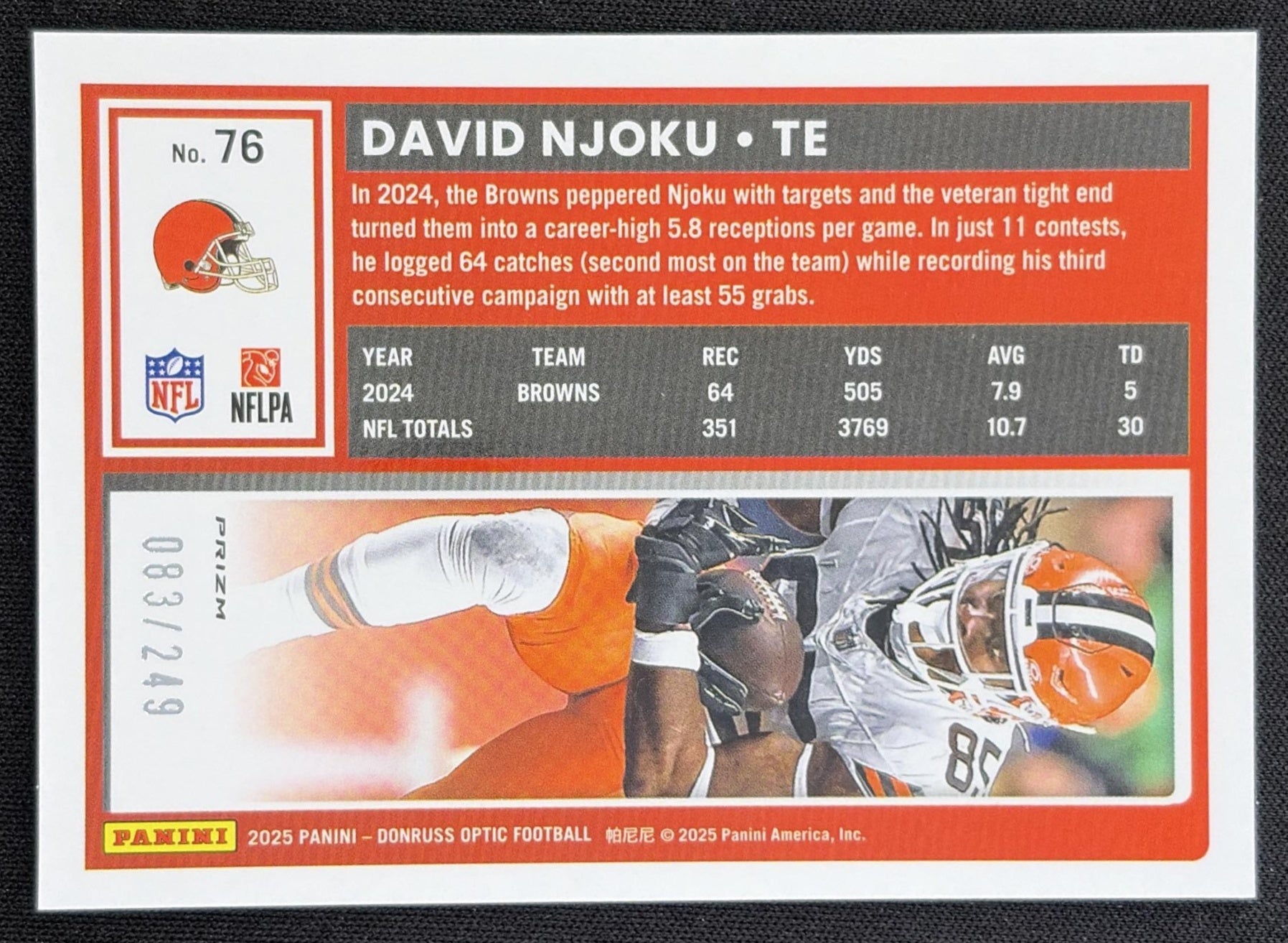 David Njoku 2025 Panini Donruss Optic Blue Prizm /249 Browns