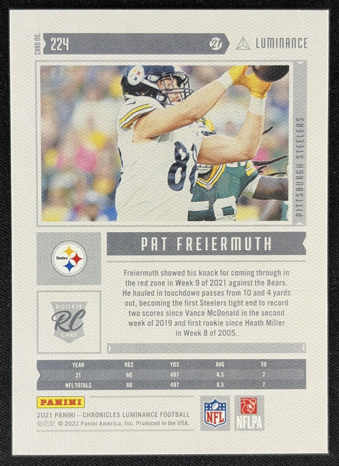 Pat Freiermuth 2021 Panini Chronicles Luminance Update Rookies Steelers